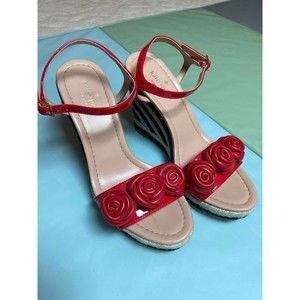 Kate Spade Jill Rosette Red Rose Espadrilles Wedges 7M